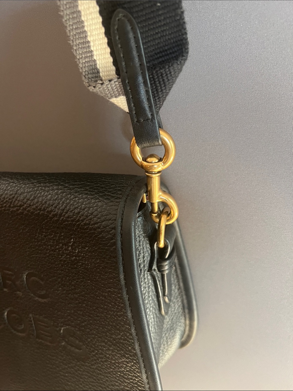 Marc Jacobs Black Leather Crossbody with Black-and-White Striped Strap - Picture 3 of 14